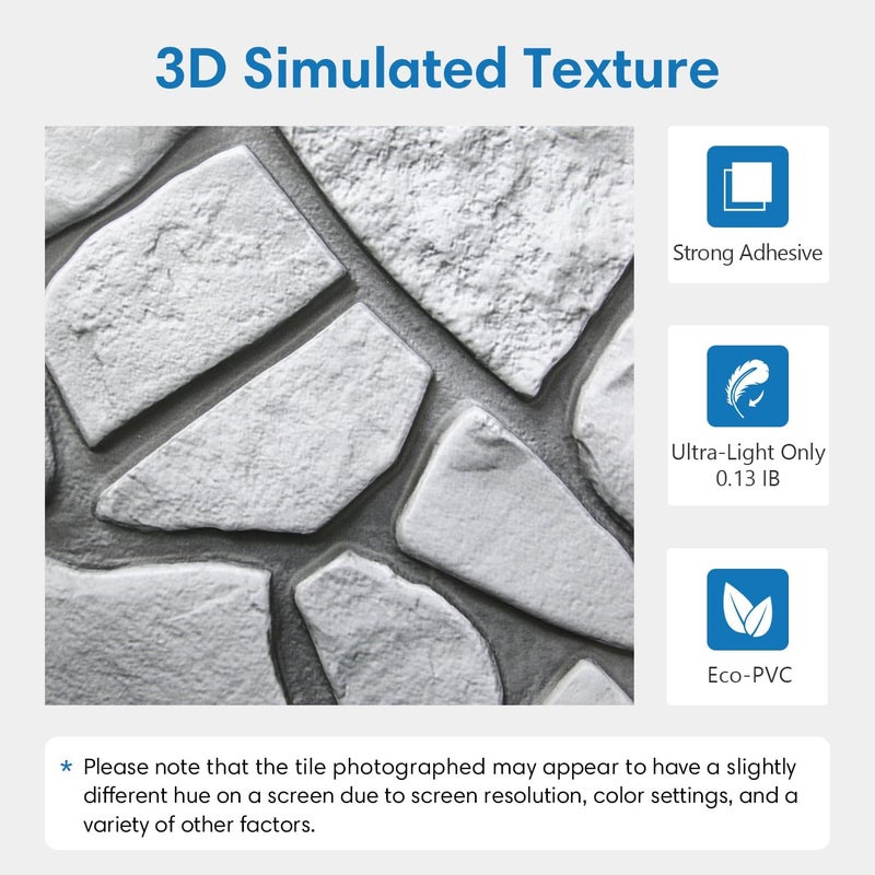 COMSTICKC 3D Wall Panels,Faux Gray Stone Peel and Stick Wall Panels,10 Pcs of 12"X12",Ultra-Light Thin PVC Whitewash Adhesive Irregular Rocks Stone Backsplash Interior Decor,Paintable Decorative Tiles - Image 3
